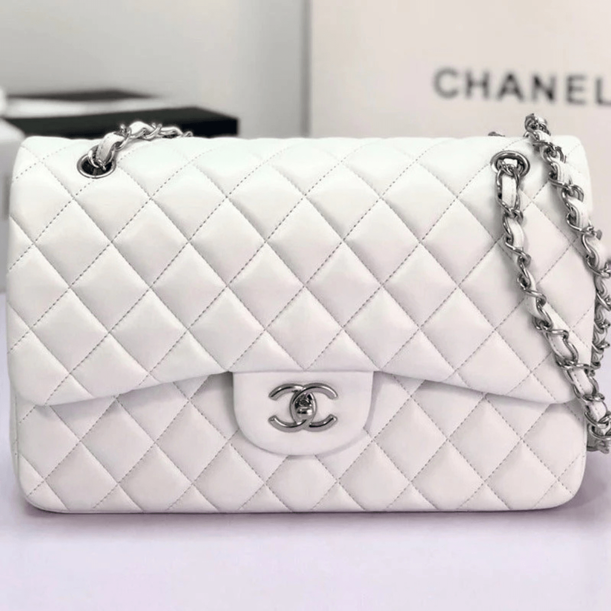 Chanel Classic Single Flap Tasche – Off White