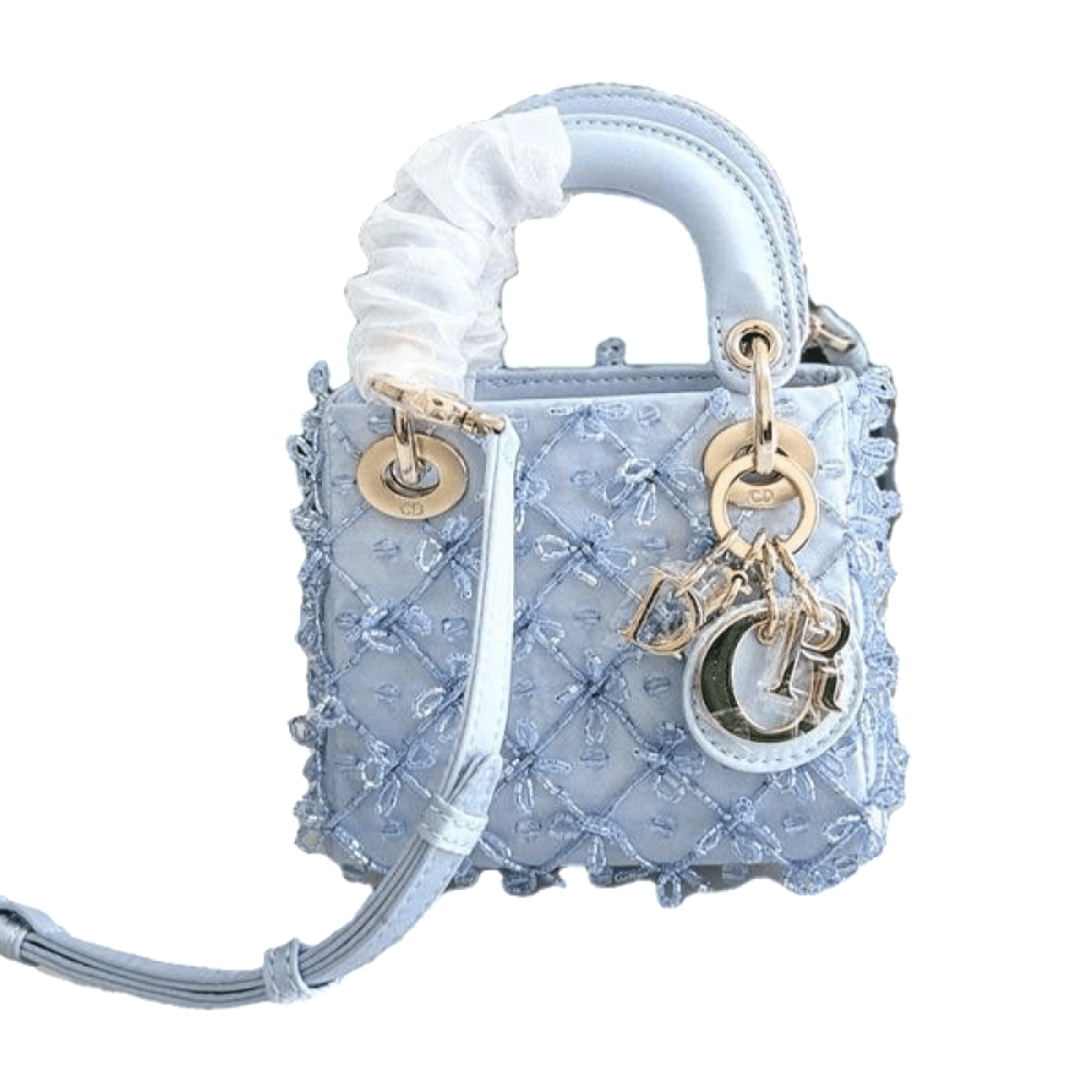 Lady Dior Micro-Tasche bestickt in Blau