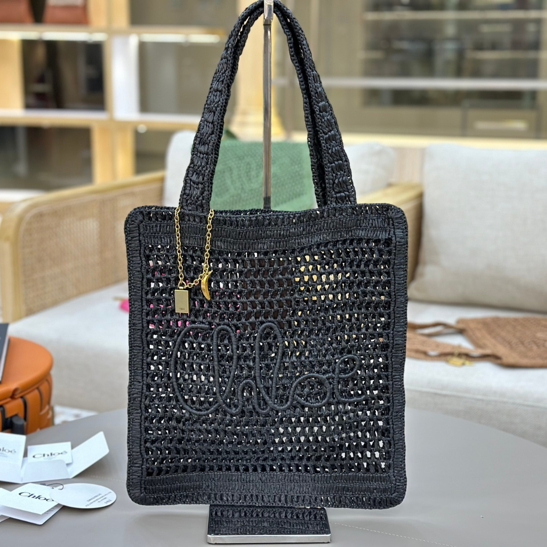 CHLOÉ SOMMER-BANANEN-TASCHE AUS RAPHIA