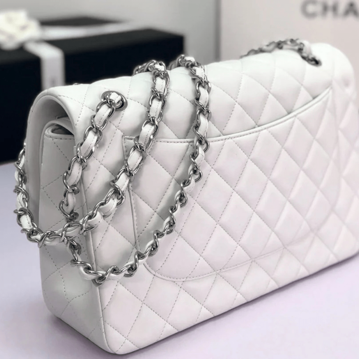 Chanel Classic Single Flap Tasche – Off White