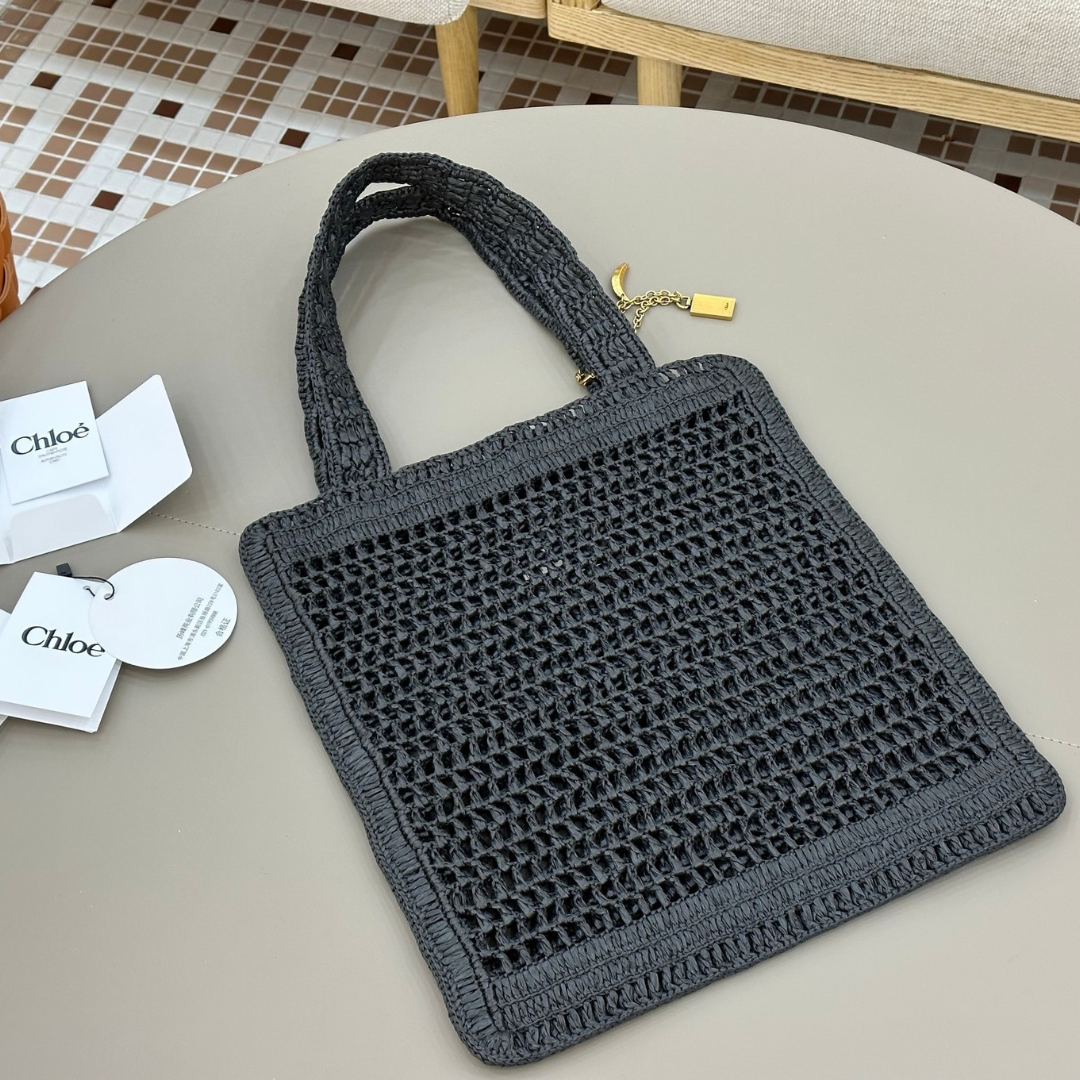 CHLOÉ SOMMER-BANANEN-TASCHE AUS RAPHIA