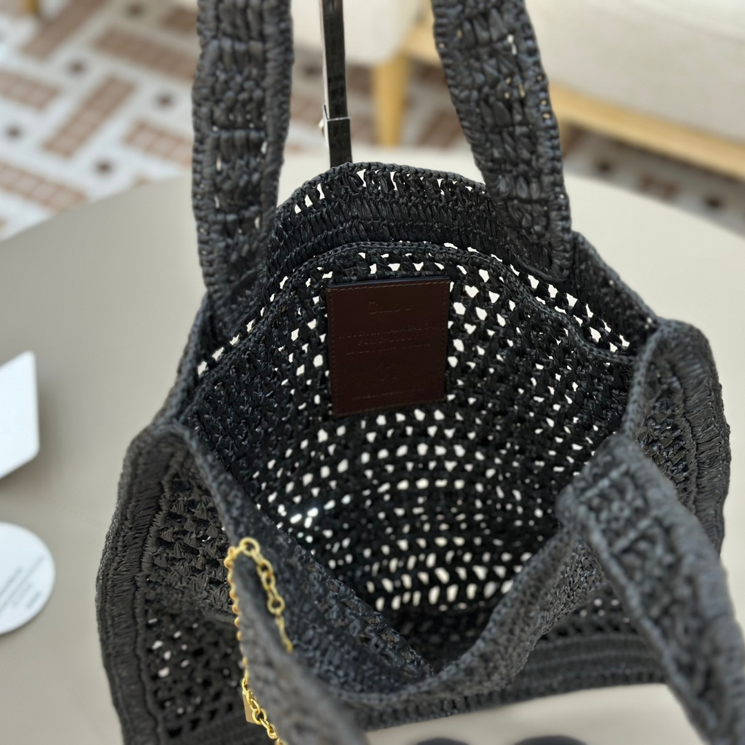 CHLOÉ SOMMER-BANANEN-TASCHE AUS RAPHIA
