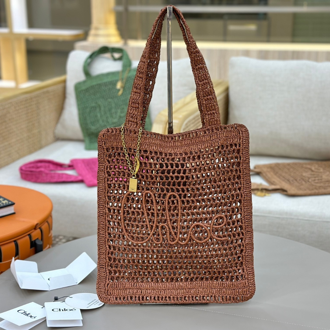 CHLOÉ SOMMER-BANANEN-TASCHE AUS RAPHIA