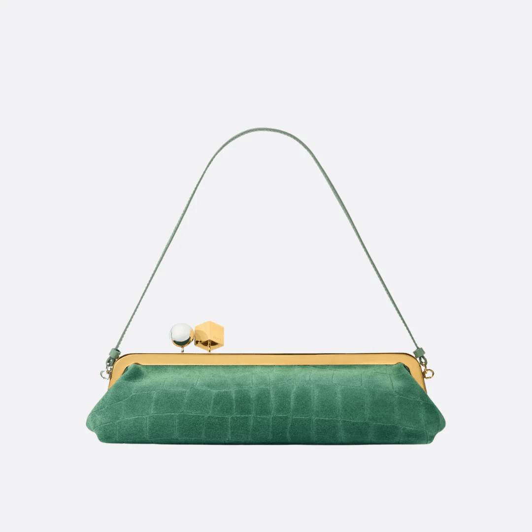 Jacquemus Le Salon Clutch aus Wildleder mit Krokodileffekt