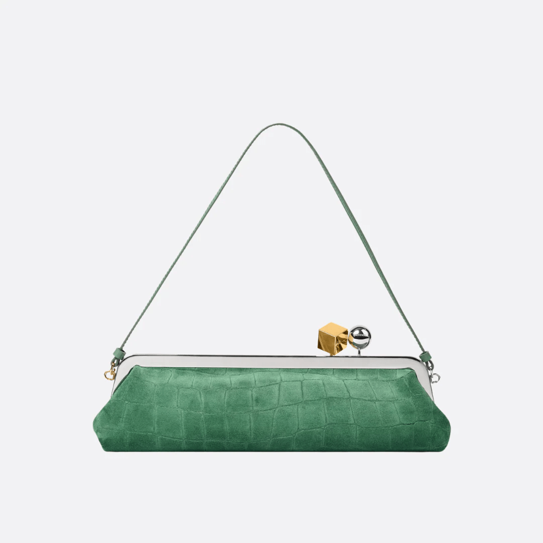 Jacquemus Le Salon Clutch aus Wildleder mit Krokodileffekt