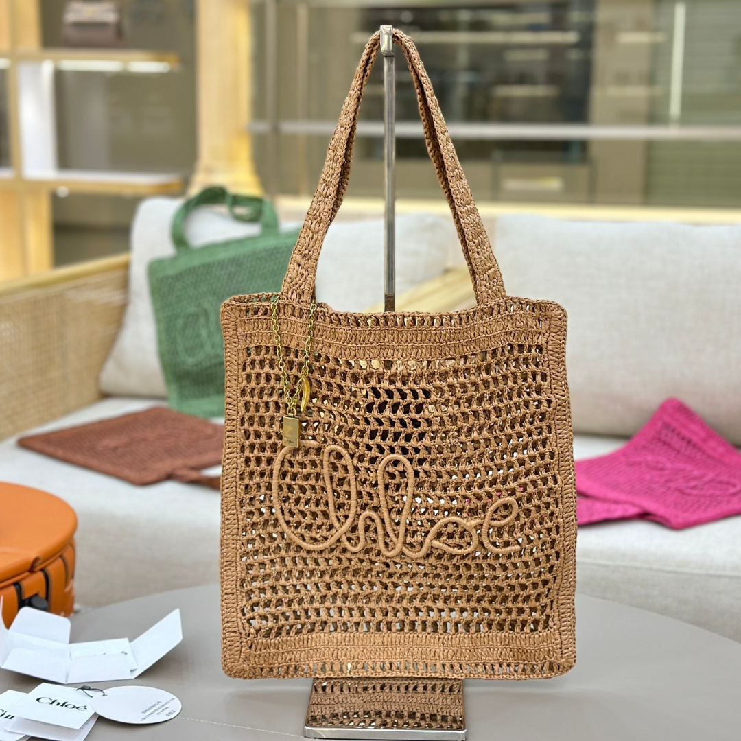 CHLOÉ SOMMER-BANANEN-TASCHE AUS RAPHIA