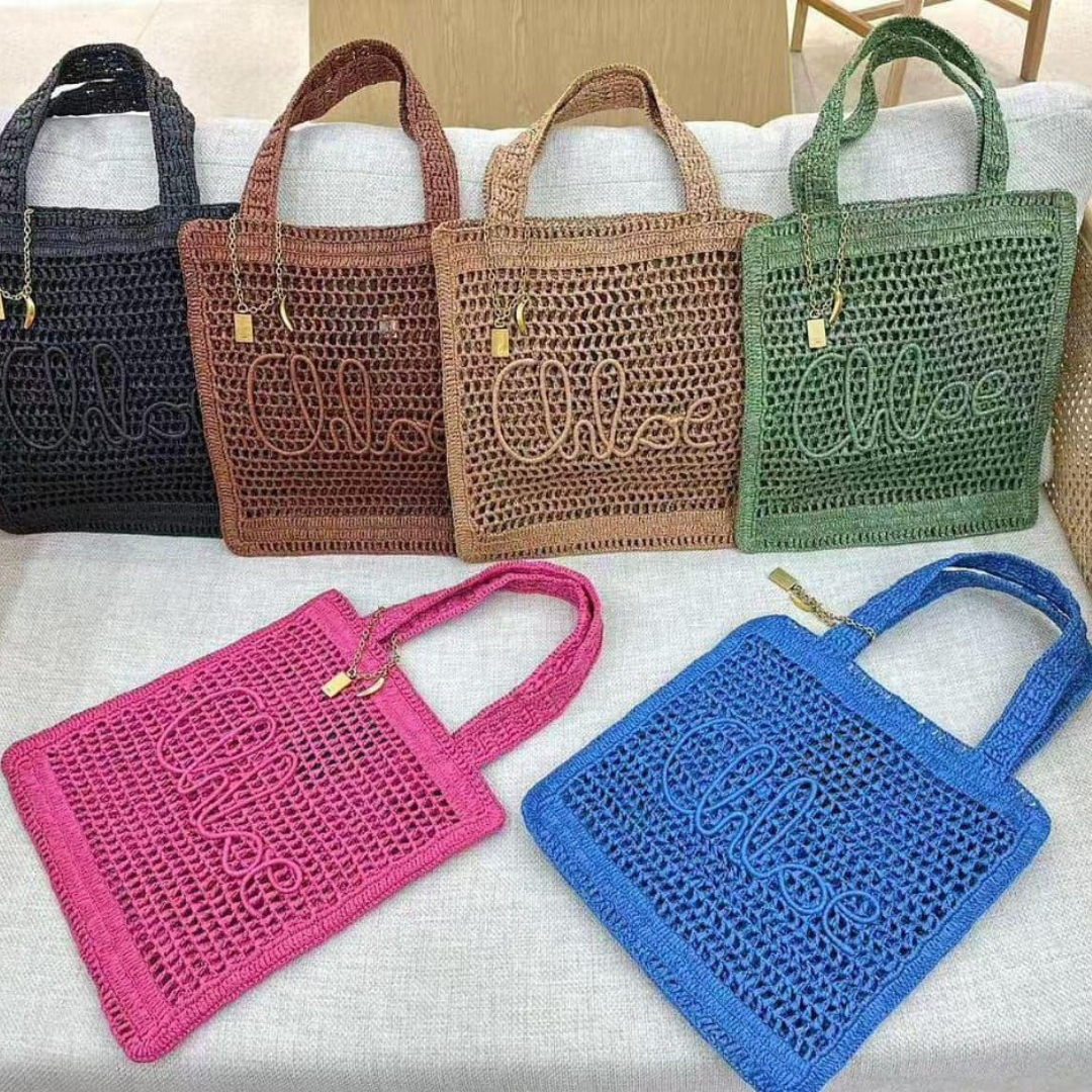 CHLOÉ SOMMER-BANANEN-TASCHE AUS RAPHIA