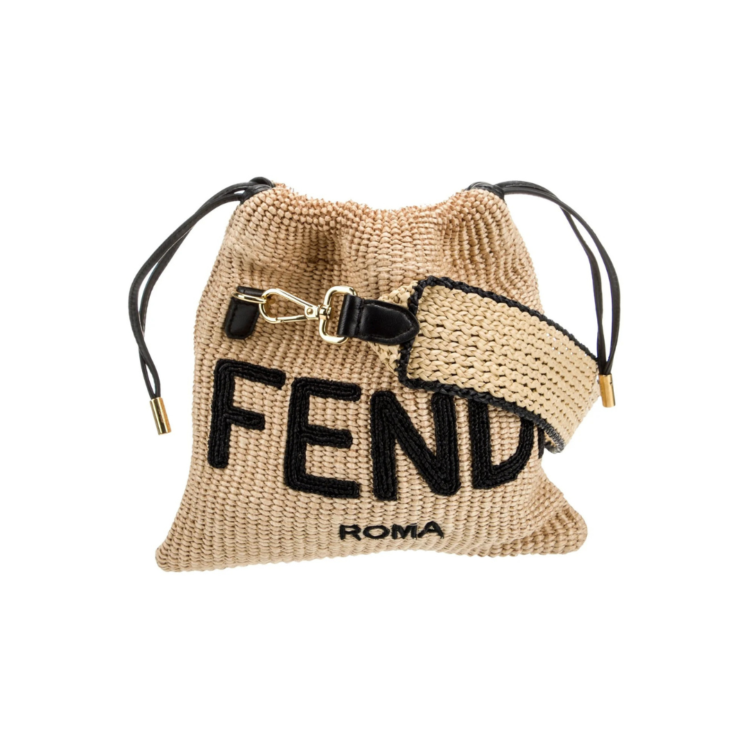 FENDI SACK SMALL GEWEBTE STROHTASCHE IN BEIGE