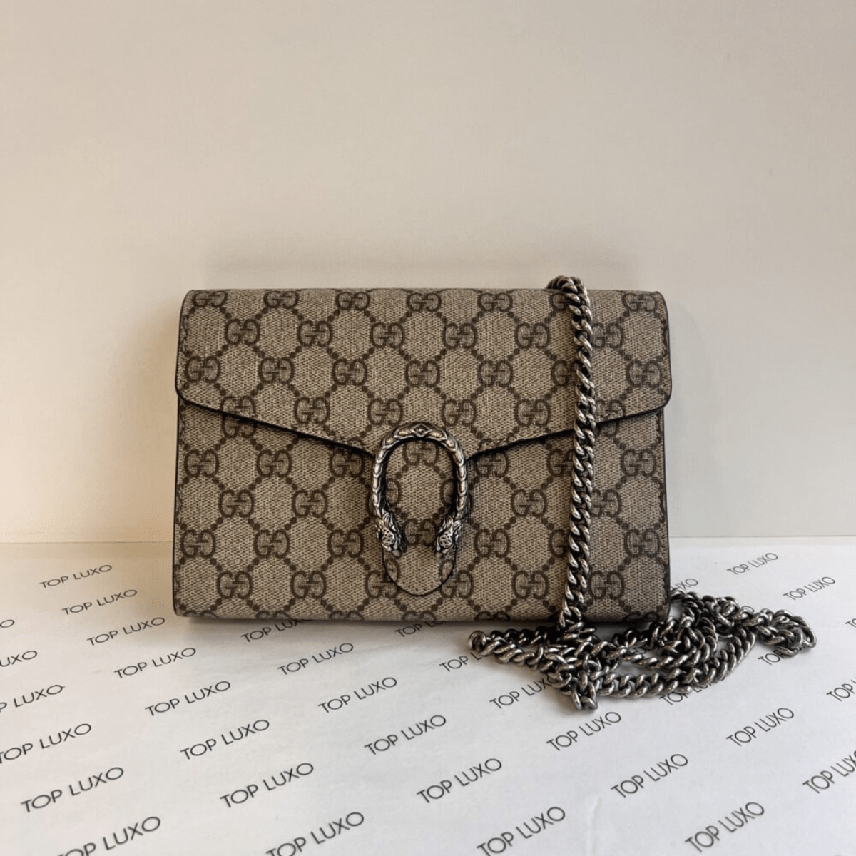 Gucci Dionysus Mini Tasche & Angelina Flache Sandalen Set – Beige Monogram