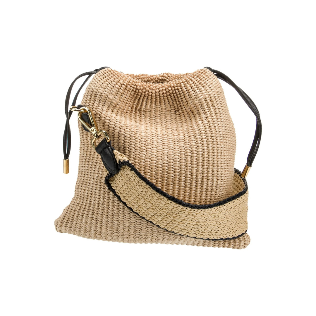 FENDI SACK SMALL GEWEBTE STROHTASCHE IN BEIGE