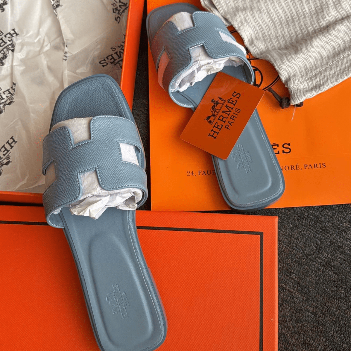 Hermès Oran Hellblau & Dior Lady D-Lite Blau Set