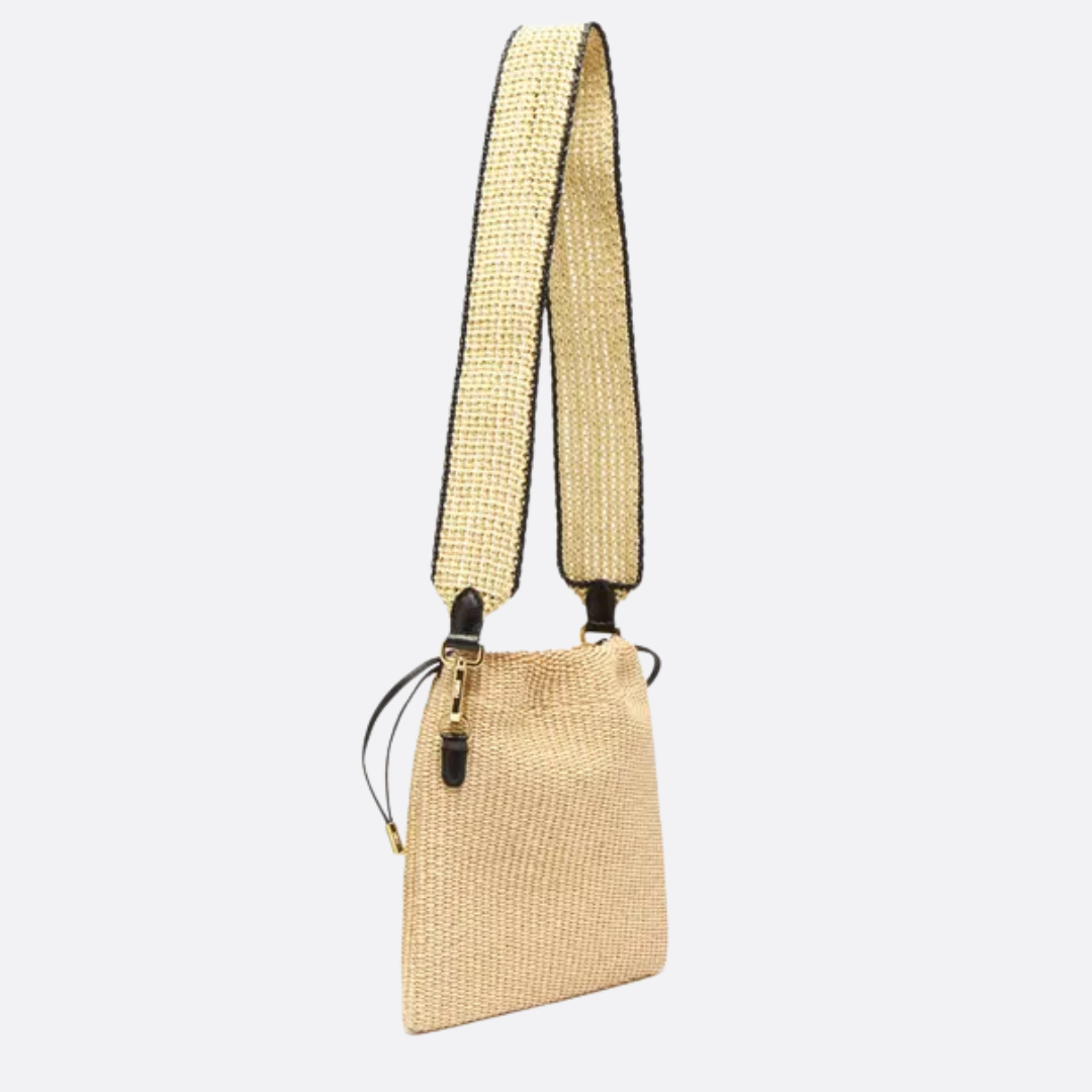 FENDI SACK SMALL GEWEBTE STROHTASCHE IN BEIGE