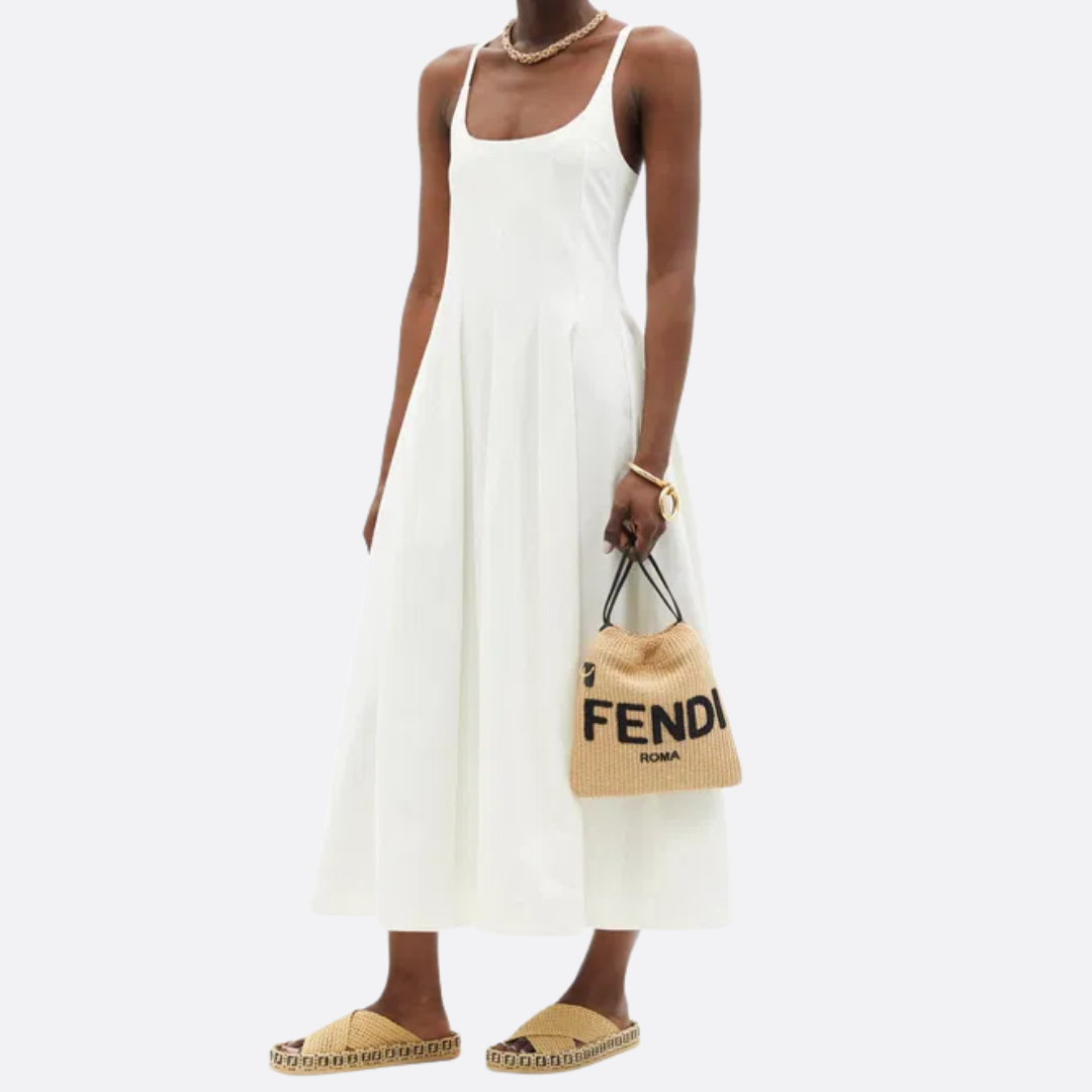 FENDI SACK SMALL GEWEBTE STROHTASCHE IN BEIGE