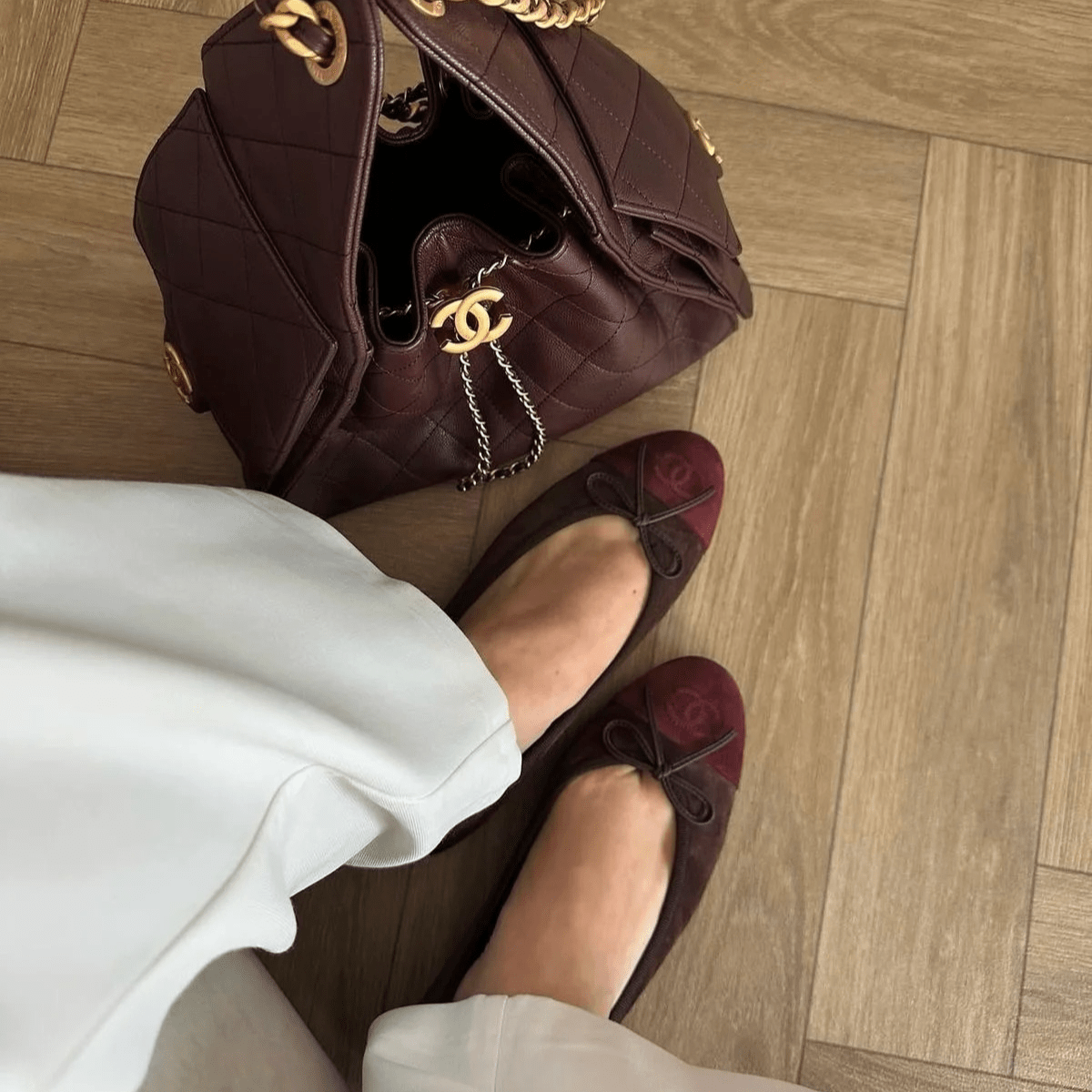 Chanel 25 Bordeaux Caviar & Ballerina Flats Set