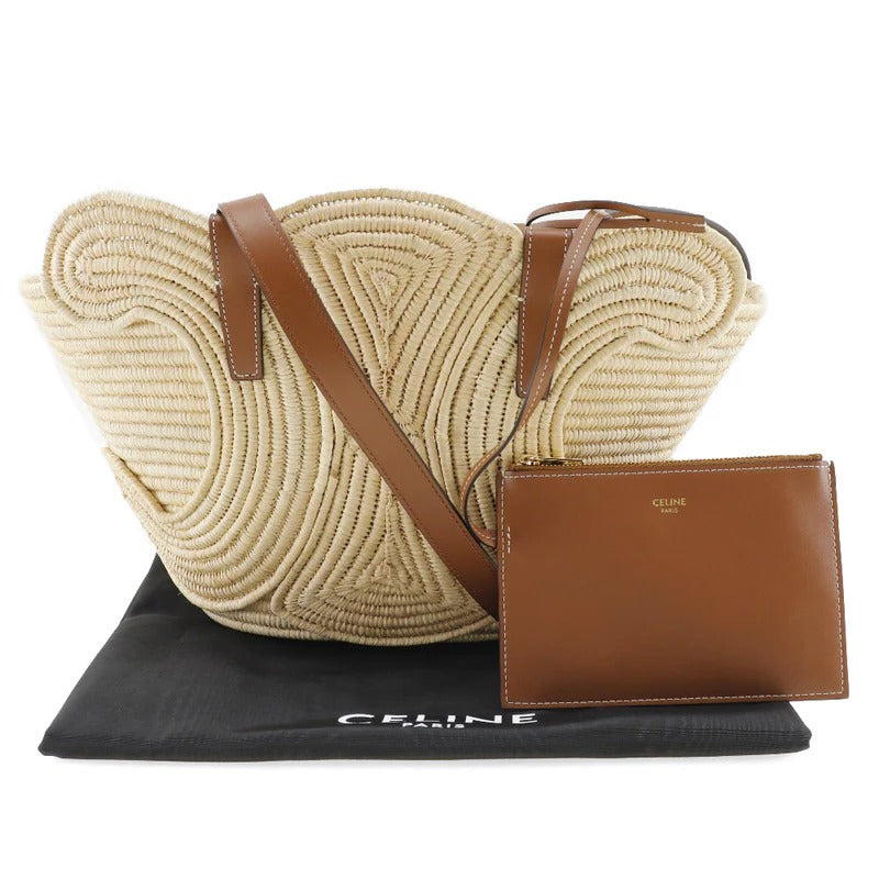 CELINE KLASSISCHER PANIER-KORB IN KLEIN MIT GEFLOCHTENEM TRIOMPHE AUS RAFFIA UND KALBSLEDER
